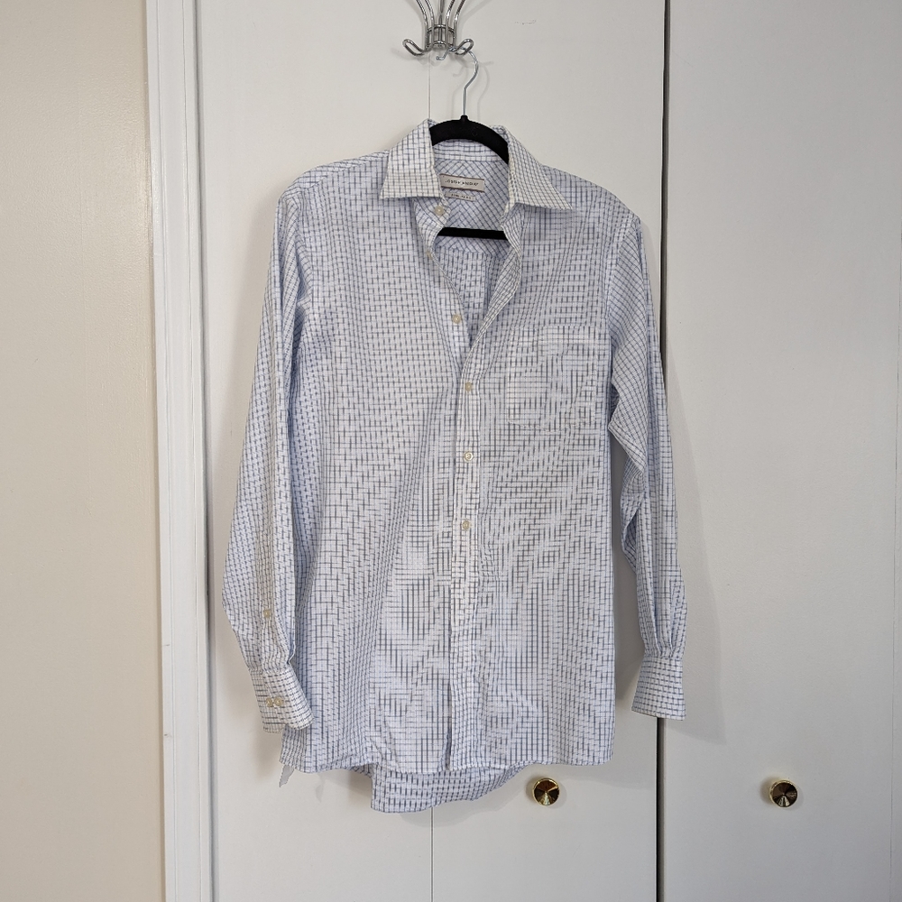 Men's White & Blue Plaid Dress Shirt 32/33